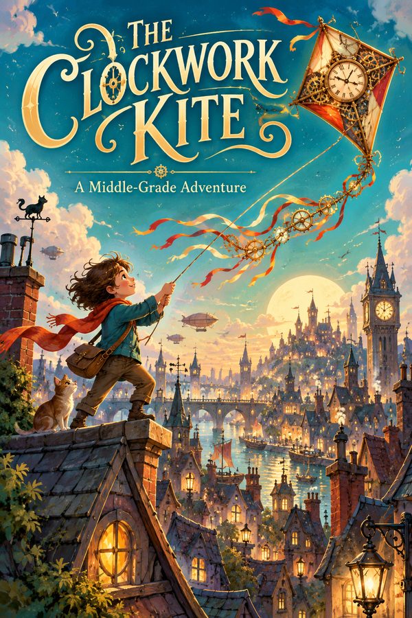Cover “The Clockwork Kite”, created in AI Studio